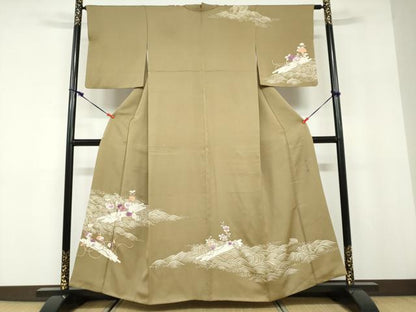 平和屋着物●京の名門　じゅらく謹製　帝王紫　訪問着　駒刺繍　立波草花筏文　金彩　正絹　逸品　DABD9796ud