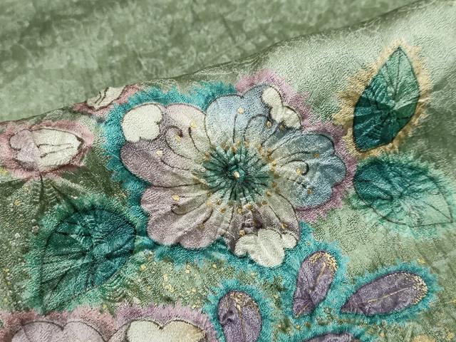 平和屋着物●訪問着　絞り　辻が花　暈し染め　金彩　正絹　逸品　DABD9797ud