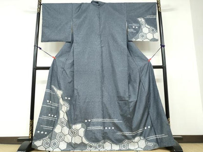 平和屋着物●本場染大島紬　訪問着　絞り　幾何学文様　正絹　逸品　DABD9799ud