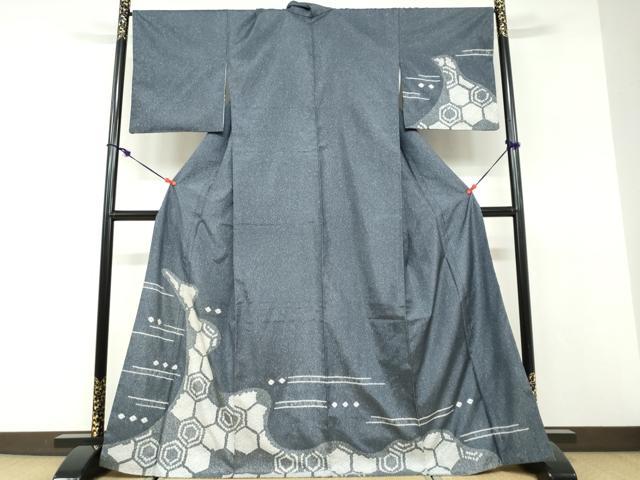 平和屋着物●本場染大島紬　訪問着　絞り　幾何学文様　正絹　逸品　DABD9799ud