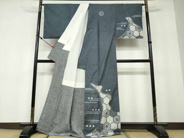 平和屋着物●本場染大島紬　訪問着　絞り　幾何学文様　正絹　逸品　DABD9799ud