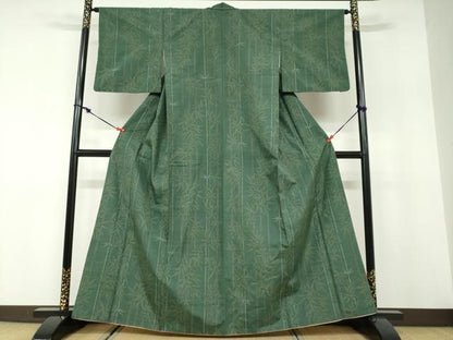 平和屋着物●結城紬　100亀甲　笹竹文　正絹　逸品　DABD9800ud