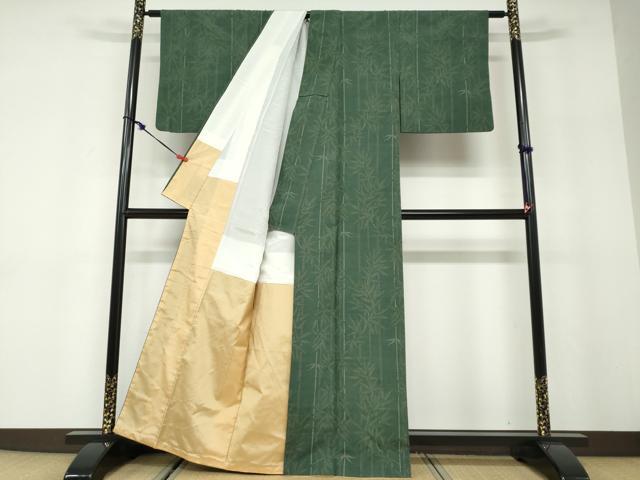 平和屋着物●結城紬　100亀甲　笹竹文　正絹　逸品　DABD9800ud