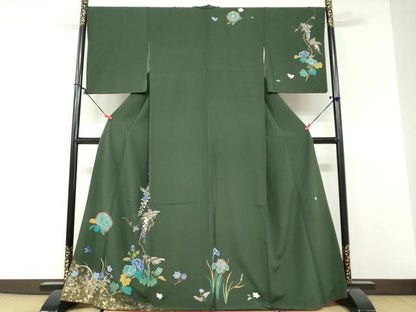 平和屋着物●訪問着　草花文　金彩　鈴乃屋扱い　無落款　正絹　逸品　DABD9802ud