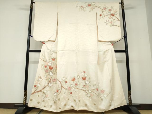 平和屋着物●訪問着　駒刺繍　枝花文　金彩　正絹　逸品　DABD9805ud