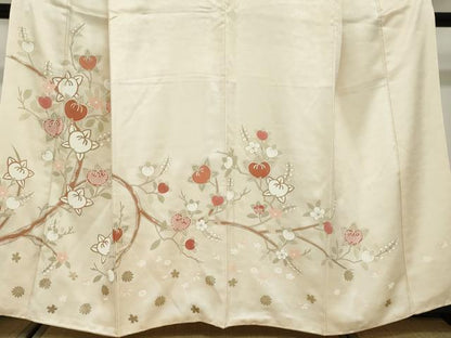 平和屋着物●訪問着　駒刺繍　枝花文　金彩　正絹　逸品　DABD9805ud