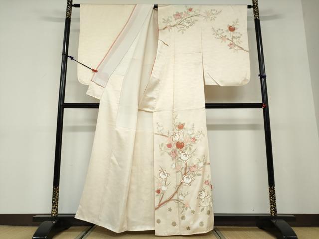 平和屋着物●訪問着　駒刺繍　枝花文　金彩　正絹　逸品　DABD9805ud