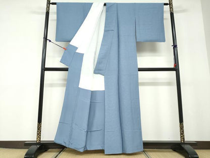 平和屋着物●上質な色無地　霞地紋　紺鼠色　正絹　逸品　DABD9809ud