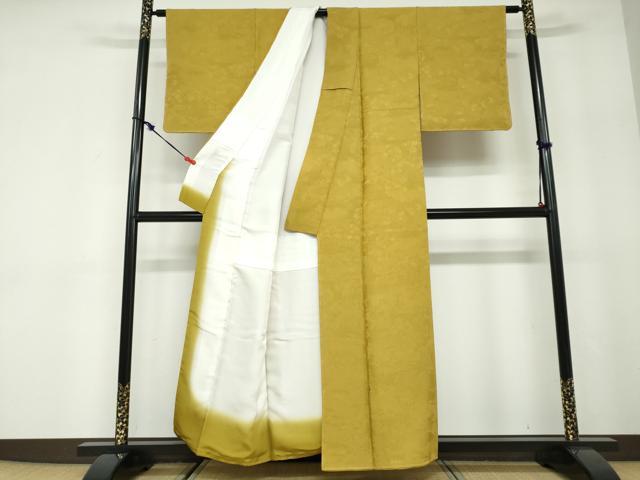 平和屋着物●上質な色無地　風景草花地紋　芥子色　正絹　逸品　未使用　DABD9810ud