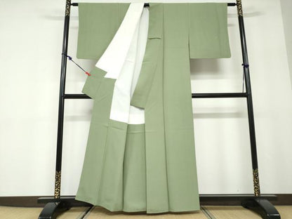 平和屋着物●上質な色無地　老竹色　正絹　逸品　DABD9813ud