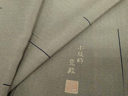 平和屋着物●上質な小紋　小紋師　克政作　万筋　海松茶色×白橡色　抽象文様　正絹　逸品　DABD9822ud