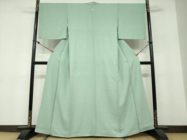 平和屋着物●上質な色無地　結び紐草花地紋　若葉色　正絹　逸品　DABD9829ud
