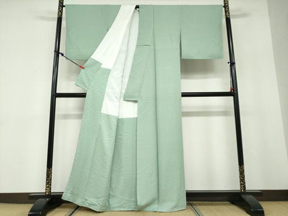 平和屋着物●上質な色無地　結び紐草花地紋　若葉色　正絹　逸品　DABD9829ud