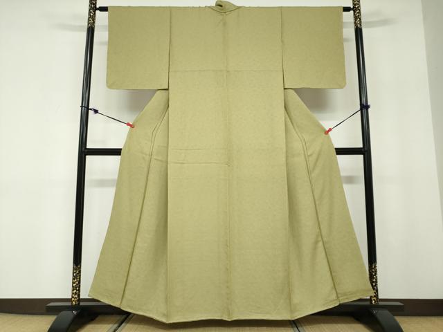 平和屋着物●上質な色無地　南天地紋　黄海松茶色　正絹　逸品　未使用　DABD9832ud