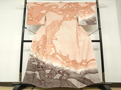 平和屋着物●訪問着　総絞り　流水草花文　暈し染め　金彩　やまと誂製　正絹　逸品　DABD9835ud