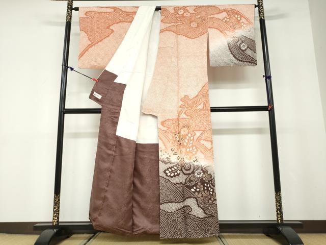 平和屋着物●訪問着　総絞り　流水草花文　暈し染め　金彩　やまと誂製　正絹　逸品　DABD9835ud