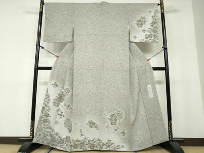 平和屋着物●手描き友禅　山下精悦　訪問着　お召地　花鳥文　正絹　逸品　DABD9842ud