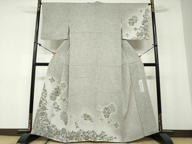 平和屋着物●手描き友禅　山下精悦　訪問着　お召地　花鳥文　正絹　逸品　DABD9842ud