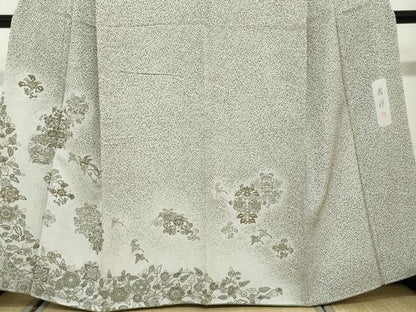 平和屋着物●手描き友禅　山下精悦　訪問着　お召地　花鳥文　正絹　逸品　DABD9842ud