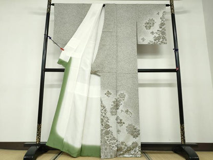 平和屋着物●手描き友禅　山下精悦　訪問着　お召地　花鳥文　正絹　逸品　DABD9842ud