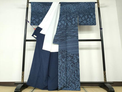 平和屋着物●訪問着　藍　流水花鳥文　やまと金ラベル　正絹　逸品　未使用　DABD9843ud