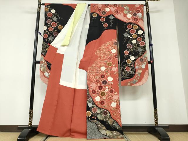 平和屋着物●豪華振袖　絞り　流水枝垂れ草花文　金彩　正絹　逸品　DABD9846ud