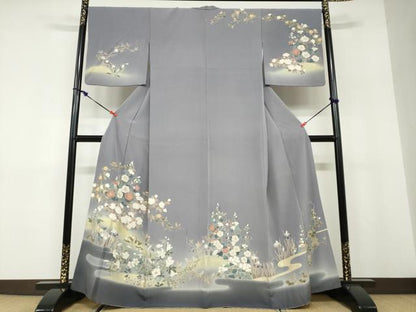 平和屋着物●訪問着　草花文　暈し染め　金銀彩　正絹　逸品　DABD9849ud