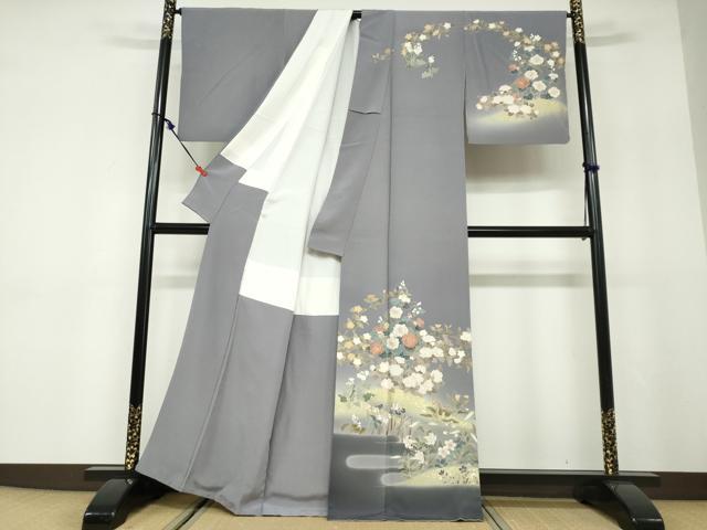 平和屋着物●訪問着　草花文　暈し染め　金銀彩　正絹　逸品　DABD9849ud