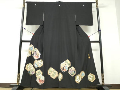 平和屋着物●金彩友禅作家　金彩の魔術師　堀省平　金煌織　黒留袖　平安人物草花文　本金　銀彩　正絹　逸品　DABD9855ud