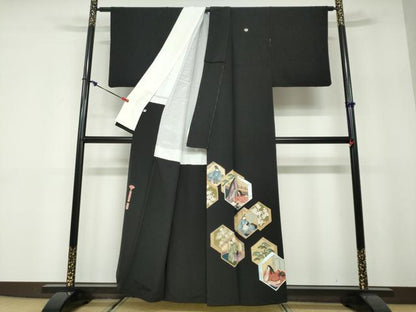 平和屋着物●金彩友禅作家　金彩の魔術師　堀省平　金煌織　黒留袖　平安人物草花文　本金　銀彩　正絹　逸品　DABD9855ud
