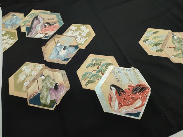 平和屋着物●金彩友禅作家　金彩の魔術師　堀省平　金煌織　黒留袖　平安人物草花文　本金　銀彩　正絹　逸品　DABD9855ud