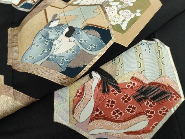 平和屋着物●金彩友禅作家　金彩の魔術師　堀省平　金煌織　黒留袖　平安人物草花文　本金　銀彩　正絹　逸品　DABD9855ud