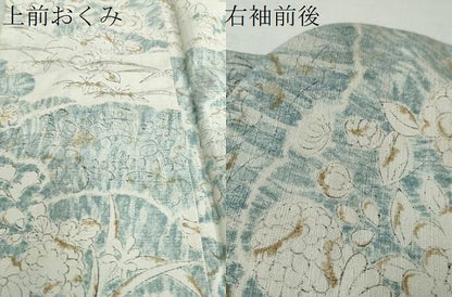 平和屋着物●上質な小紋　紬地　手描き　雲取り花文　正絹　逸品　DABD9858ud