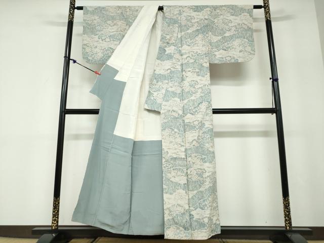 平和屋着物●上質な小紋　紬地　手描き　雲取り花文　正絹　逸品　DABD9858ud