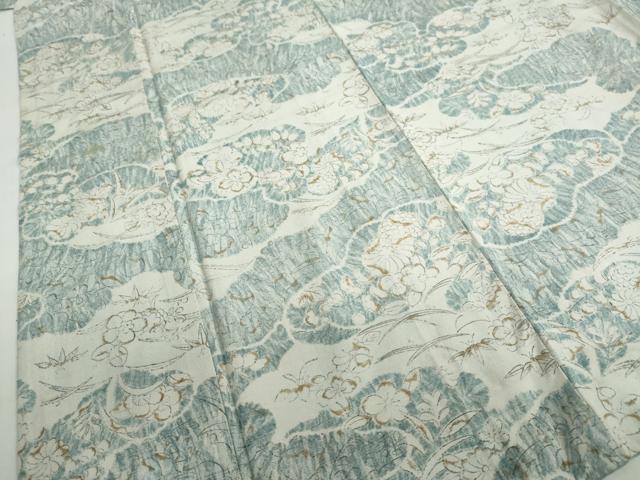 平和屋着物●上質な小紋　紬地　手描き　雲取り花文　正絹　逸品　DABD9858ud