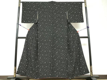 平和屋着物●上質な小紋　大小霰　黒地　正絹　逸品　DABD9866ud