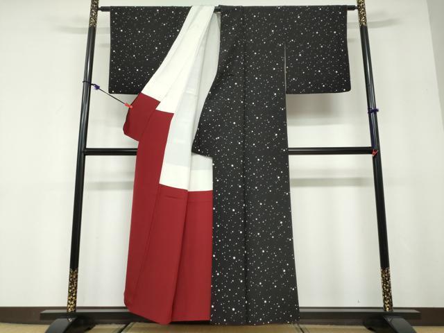 平和屋着物●上質な小紋　大小霰　黒地　正絹　逸品　DABD9866ud