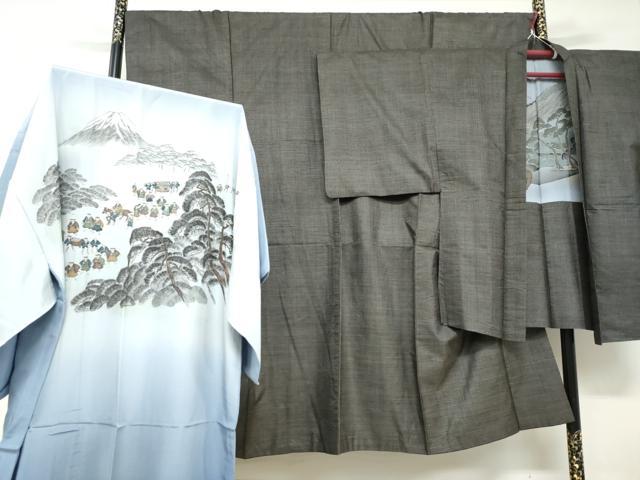 平和屋着物●男性　本場大島紬　アンサンブル　長襦袢(無双仕立て)セット　100亀甲　総詰め　正絹　逸品　DABD9872ud
