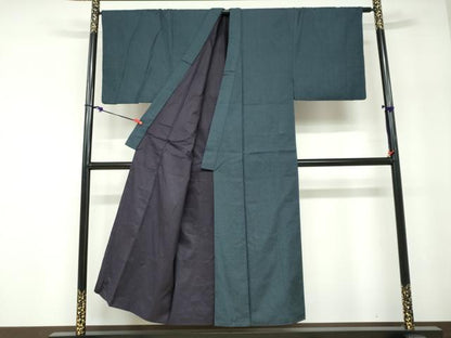 平和屋着物●男性　紬　アンサンブル　長羽織　120亀甲　総詰め　正絹　逸品　DABD9873ud