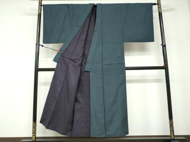 平和屋着物●男性　紬　アンサンブル　長羽織　120亀甲　総詰め　正絹　逸品　DABD9873ud