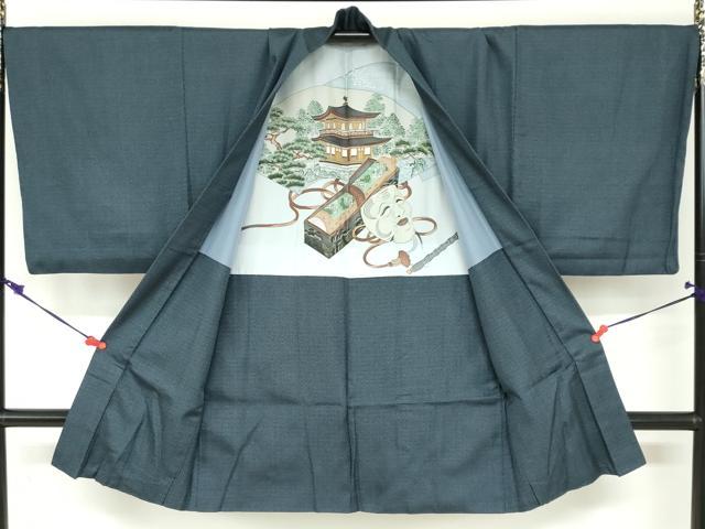 平和屋着物●男性　紬　アンサンブル　長羽織　120亀甲　総詰め　正絹　逸品　DABD9873ud