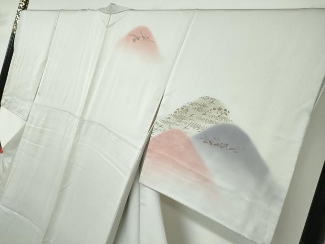 平和屋着物●訪問着　刺繍　遠山飛鶴草花文　暈し染め　金彩　正絹　逸品　DABD9878ud