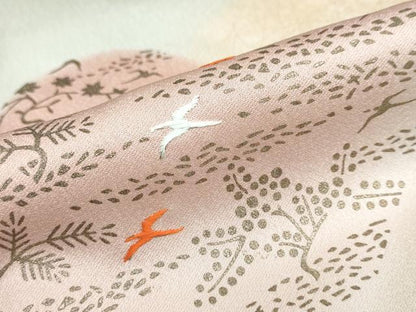 平和屋着物●訪問着　刺繍　遠山飛鶴草花文　暈し染め　金彩　正絹　逸品　DABD9878ud