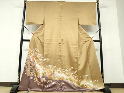 平和屋着物●豪華色留袖　駒刺繍　熨斗草花文　暈し染め　金彩　正絹　逸品　DABD9880ud