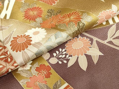 平和屋着物●豪華色留袖　駒刺繍　熨斗草花文　暈し染め　金彩　正絹　逸品　DABD9880ud