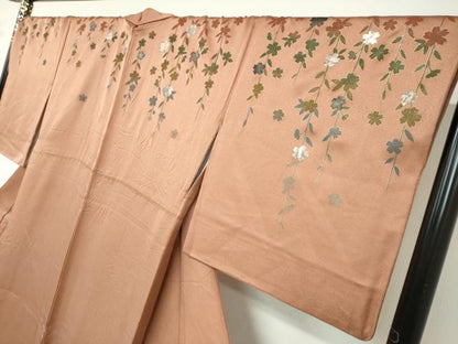 平和屋着物●訪問着　枝垂れ桜　暈し染め　金銀彩　正絹　逸品　DABD9882ud