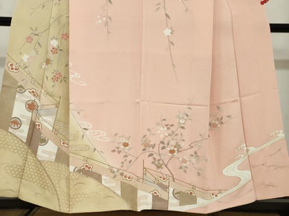 平和屋着物●訪問着　駒刺繍　エ霞草花文　暈し染め　金彩　正絹　逸品　DABD9883ud