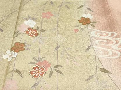 平和屋着物●訪問着　駒刺繍　エ霞草花文　暈し染め　金彩　正絹　逸品　DABD9883ud