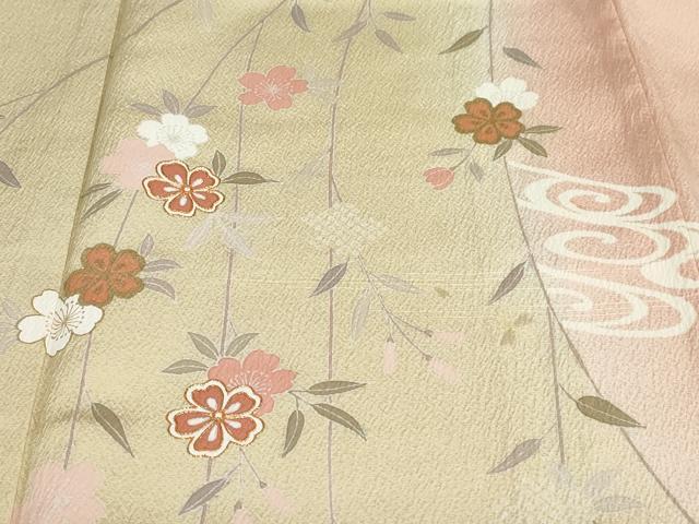 平和屋着物●訪問着　駒刺繍　エ霞草花文　暈し染め　金彩　正絹　逸品　DABD9883ud