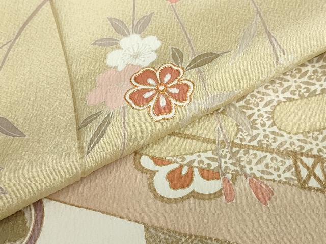 平和屋着物●訪問着　駒刺繍　エ霞草花文　暈し染め　金彩　正絹　逸品　DABD9883ud
